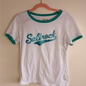 Women's White and Green Short Sleeve Tee